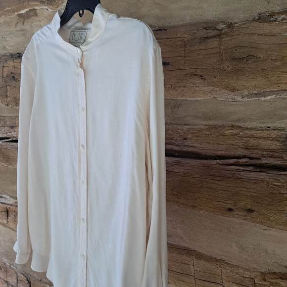 El La Design Cream Convertible Long Sleeved 100% Silk Blouse Size XL - Picture 3 of 8